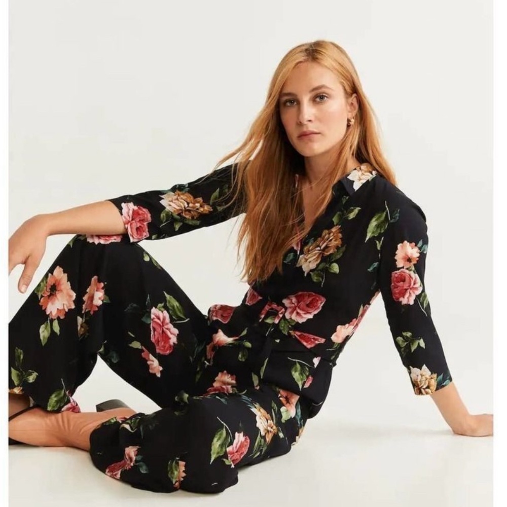 Mango Floral Long Jumpsuit Viscose New